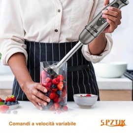 Batedeira manual 5 em 1 SPZTJK com motor potente, design de corda de 12 velocidades, lâminas de aço inoxidável e ABS, gelo, leite, sopa e muito mais - Cinza, aparelho de cozinha, batedeira versátil, utensílios de cozinha modernos, construção durável