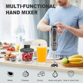 Batedeira manual 5 em 1 SPZTJK com motor potente, design de corda de 12 velocidades, lâminas de aço inoxidável e ABS, gelo, leite, sopa e muito mais - Cinza, aparelho de cozinha, batedeira versátil, utensílios de cozinha modernos, construção durável