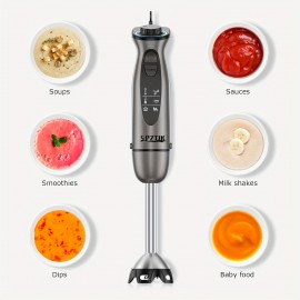 Batedeira manual 5 em 1 SPZTJK com motor potente, design de corda de 12 velocidades, lâminas de aço inoxidável e ABS, gelo, leite, sopa e muito mais - Cinza, aparelho de cozinha, batedeira versátil, utensílios de cozinha modernos, construção durável