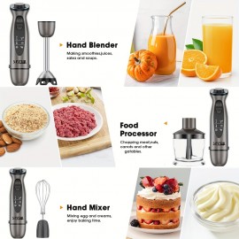 Batedeira manual 5 em 1 SPZTJK com motor potente, design de corda de 12 velocidades, lâminas de aço inoxidável e ABS, gelo, leite, sopa e muito mais - Cinza, aparelho de cozinha, batedeira versátil, utensílios de cozinha modernos, construção durável