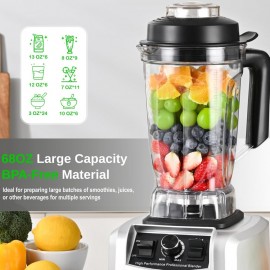 Bandeja de cozinha em caixa 68 OZ Liquidificador de bancada profissional de alta performance com lâminas de aço inoxidável, sem BPA, grande capacidade, para batidos, picar gelo, milkshake, prata