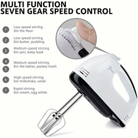 Batidora Elétrica de Mão 7 Velocidades para Confeitaria, Batedor Elétrico em Aço Inoxidável, Misturador Manual para Bolos e Massas, Batedeira Portátil