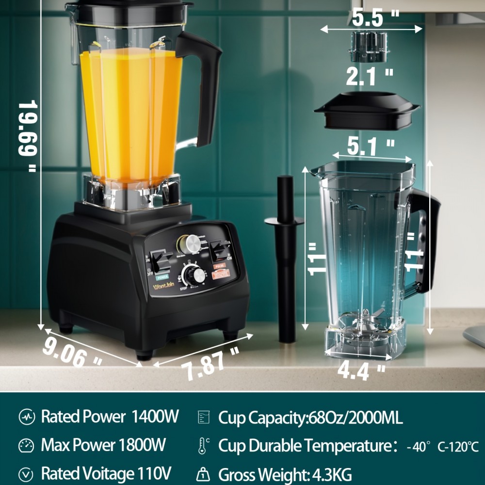 WantJoin Liquidificador Profissional de 1800W para Triturar Gelo e Fazer Smoothies, Grande Capacidade de 74.39oz, Ideal para Uso Doméstico e Comercial, WANTJOIN