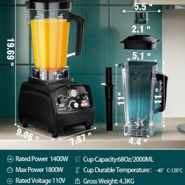 WantJoin Liquidificador Profissional de 1800W para Triturar Gelo e Fazer Smoothies, Grande Capacidade de 74.39oz, Ideal para Uso Doméstico e Comercial, WANTJOIN