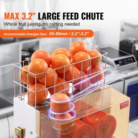 Máquina de Extrator de Suco de Laranja Comercial VEVOR, 120W, com Torneira de Água, Extrator Automático de Suco de Aço Inoxidável, 20 Laranjas por Minuto, Caixa de Filtro Removível, Capa de PC, 2 Recipientes de Coleta de Casca