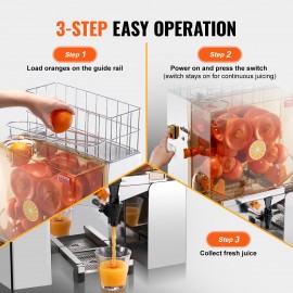 Máquina de Extrator de Suco de Laranja Comercial VEVOR, 120W, com Torneira de Água, Extrator Automático de Suco de Aço Inoxidável, 20 Laranjas por Minuto, Caixa de Filtro Removível, Capa de PC, 2 Recipientes de Coleta de Casca