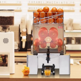 Máquina de Extrator de Suco de Laranja Comercial VEVOR, 120W, com Torneira de Água, Extrator Automático de Suco de Aço Inoxidável, 20 Laranjas por Minuto, Caixa de Filtro Removível, Capa de PC, 2 Recipientes de Coleta de Casca