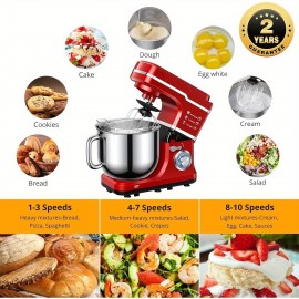 Batedeira de Pé Versátil de 7.5QT com 10 Velocidades - 660W, Design de Cabeça Inclinável, Inclui Tigela de Mistura, Batedor Plano, Batedor & Gancho para Massa - Perfeita para Panificação, Bolos & Mais, Batedeira de Cozinha, Batedor de Ovos, CUISINAID