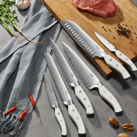 Conjunto de Facas, 14 peças de Facas de Cozinha em Aço Inoxidável Alemão com Bloco e Afiador Embutido, Branco