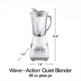 Liquidificador silencioso Wave~Action, com frasco de vidro de 48 oz, 12 funções de mistura, branco