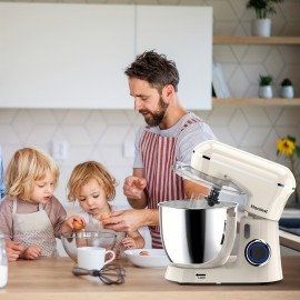 Misturador de Cozinha Elétrico 3-em-1 com 6.5QT e 10 Velocidades, Misturador de Alimentos com Cabeça Inclinável de 660W, Gancho para Massa, Batedor e Espátula, Ideal para Panificação, Bolos e a Maioria dos Cozinheiros Domésticos