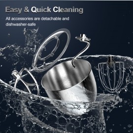 Misturador de Cozinha Elétrico 3-em-1 com 6.5QT e 10 Velocidades, Misturador de Alimentos com Cabeça Inclinável, Gancho para Massa, Batedor e Espátula, Ideal para Panificação, Bolos e a Maioria dos Cozinheiros Domésticos