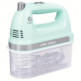 Misturador Manual Elétrico Lord Eagle, Potência de 400W para Misturar Bolos, Creme de Ovo e Alimentos, Turbo Boost/Velocidade Autocontrolada + 5 Velocidades + Botão de Ejeção + 5 Acessórios em Aço Inoxidável (Verde)