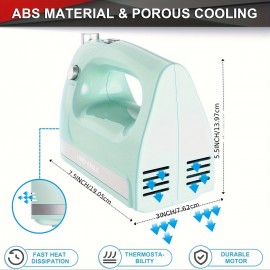 Misturador Manual Elétrico Lord Eagle, Potência de 400W para Misturar Bolos, Creme de Ovo e Alimentos, Turbo Boost/Velocidade Autocontrolada + 5 Velocidades + Botão de Ejeção + 5 Acessórios em Aço Inoxidável (Verde)