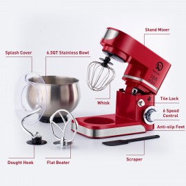 1.32gal Misturador de Massa - Mistura Vertical de 360°, 6 Configurações de Velocidade, Gancho de Massa Antiaderente, Batedor de Ovos de Aço Inoxidável, Elevação de Cabeça com Um Toque para Desligar o Poder, Misturador de Cozinha Doméstica Ultra-Eficiente