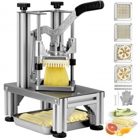 Cortador de Batatas Fritas Comercial VEVOR com 4 Lâminas de Substituição, Cortador de Cubos Fácil de 1/4 & 3/8 Lâminas, Fatiador de 6 cunhas & Descaroçador de Maçã de 6 cunhas, Cortador de Batata com Limão para Batatas Fritas com Bandeja e Alça