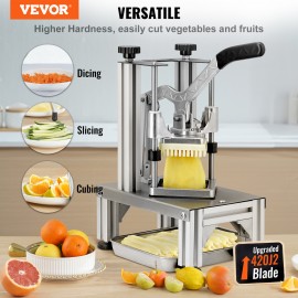 Cortador de Batatas Fritas Comercial VEVOR com 4 Lâminas de Substituição, Cortador de Cubos Fácil de 1/4 & 3/8 Lâminas, Fatiador de 6 cunhas & Descaroçador de Maçã de 6 cunhas, Cortador de Batata com Limão para Batatas Fritas com Bandeja e Alça