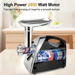Moedor de Carne Elétrico de 2800W & Picador com Enchimento de Salsicha e Fabricante de Almôndegas, Design de 3 Placas de Alta Resistência, Preto Elegante, Ideal para Carnes de Textura Suave, Essencial para a Cozinha Doméstica, Máquina de Moer Carne