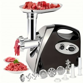 Moedor de Carne Elétrico de 2800W & Picador com Enchimento de Salsicha e Fabricante de Almôndegas, Design de 3 Placas de Alta Resistência, Preto Elegante, Ideal para Carnes de Textura Suave, Essencial para a Cozinha Doméstica, Máquina de Moer Carne