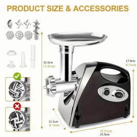 Moedor de Carne Elétrico de 2800W & Picador com Enchimento de Salsicha e Fabricante de Almôndegas, Design de 3 Placas de Alta Resistência, Preto Elegante, Ideal para Carnes de Textura Suave, Essencial para a Cozinha Doméstica, Máquina de Moer Carne