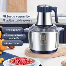 1.32gal Processador de alimentos de aço inoxidável e aparelho de cozinha multifuncional - 3 em 1 Misturador de carne, legumes, alho e massa com velocidades ajustáveis, pega ergonômica, design durável para cozinha doméstica, moedor de carne