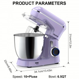 Misturador de Cozinha Elétrico 3-em-1 com 6.5QT e 10 Velocidades, Misturador de Alimentos com Cabeça Inclinável, Gancho para Massa, Batedor e Espátula, Ideal para Panificação, Bolos e a Maioria dos Cozinheiros Domésticos