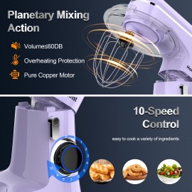 Misturador de Cozinha Elétrico 3-em-1 com 6.5QT e 10 Velocidades, Misturador de Alimentos com Cabeça Inclinável, Gancho para Massa, Batedor e Espátula, Ideal para Panificação, Bolos e a Maioria dos Cozinheiros Domésticos