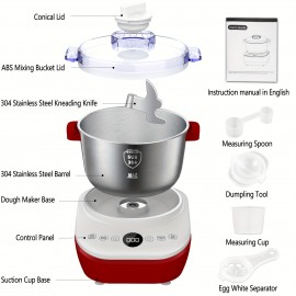 Misturador Elétrico de Massa de 7.3Qt com Função de Fermentação, Tigela em Aço Inoxidável, Temporizador por Microprocessador, Design Vermelho e Branco - Perfeito para Pão, Pizza e Amassar - Presente Ideal de Natal, Máquina Misturadora de Massa
