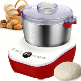 Misturador Elétrico de Massa de 7.3Qt com Função de Fermentação, Tigela em Aço Inoxidável, Temporizador por Microprocessador, Design Vermelho e Branco - Perfeito para Pão, Pizza e Amassar - Presente Ideal de Natal, Máquina Misturadora de Massa