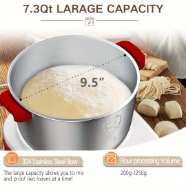 Misturador Elétrico de Massa de 7.3Qt com Função de Fermentação, Tigela em Aço Inoxidável, Temporizador por Microprocessador, Design Vermelho e Branco - Perfeito para Pão, Pizza e Amassar - Presente Ideal de Natal, Máquina Misturadora de Massa