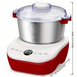 Misturador Elétrico de Massa de 7.3Qt com Função de Fermentação, Tigela em Aço Inoxidável, Temporizador por Microprocessador, Design Vermelho e Branco - Perfeito para Pão, Pizza e Amassar - Presente Ideal de Natal, Máquina Misturadora de Massa