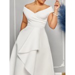 Vestido midi elegante com decote profundo e ombros descobertos para mulheres - Cintura de um ombro, verde vibrante, perfeito para festas e eventos de moda