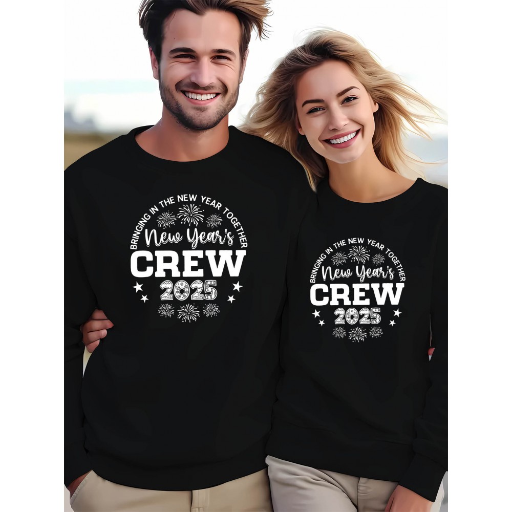 Suéter de poliéster para amantes, estampa de Feliz Ano Novo para o Dia dos Namorados, moda casual para casa, suéter solto e confortável de manga longa para amantes, top esportivo casual de primavera e outono, adequado para homens e mulheres, como pre