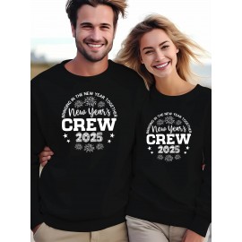 Suéter de poliéster para amantes, estampa de Feliz Ano Novo para o Dia dos Namorados, moda casual para casa, suéter solto e confortável de manga longa para amantes, top esportivo casual de primavera e outono, adequado para homens e mulheres, como pre