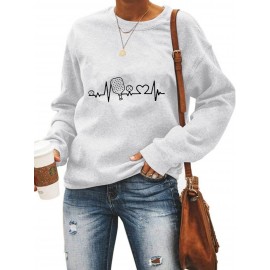 Moletom Casual Feminino com Estampa de Pickleball, Gola Redonda para Esportes