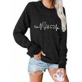 Moletom Casual Feminino com Estampa de Pickleball, Gola Redonda para Esportes