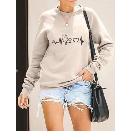 Moletom Casual Feminino com Estampa de Pickleball, Gola Redonda para Esportes