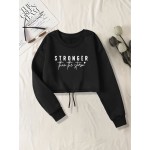 Blusa de moletom casual de manga longa para mulheres com estampa de letras - Poliéster, gola redonda, corte ajustado, primavera/outono, lavável à máquina