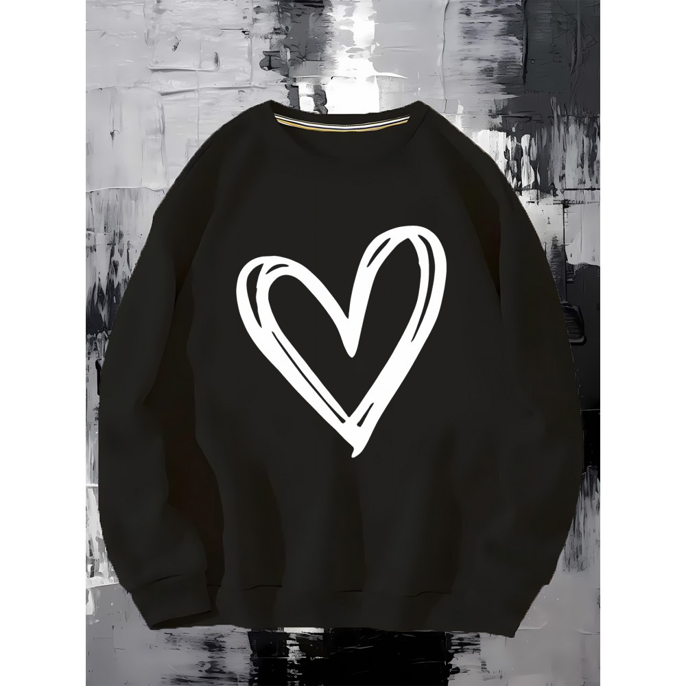 Coração Primavera e Outono Nova 250g Mulheres Impressão Top, Presentes, Turtlers, Manga Longa Hoodie, Retro Hip Hop Rua Lazer Adequado para Casa, Sair, Festa, Trabalho, Roupa Esportiva