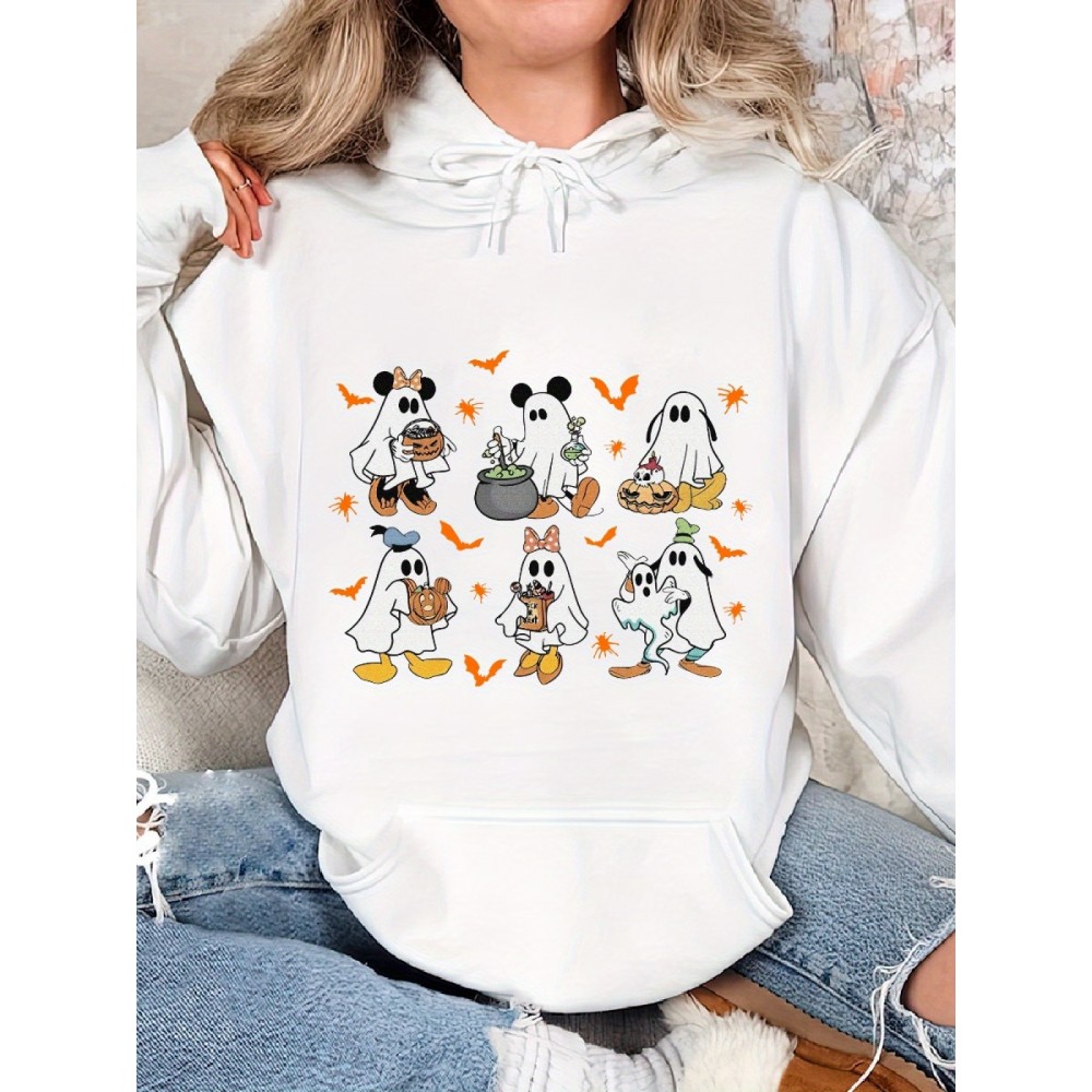 Fantasmas de Amigos do Halloween, Festa de Halloween Não Tão Assustadora 2024 Impressão Clássica Aconchegante Pullover Hoodie, Hoodie Casual de Manga Longa Para Esportes, Lavar na Máquina - adequado para primavera, outono e inverno, 560g