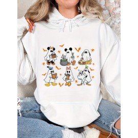 Fantasmas de Amigos do Halloween, Festa de Halloween Não Tão Assustadora 2024 Impressão Clássica Aconchegante Pullover Hoodie, Hoodie Casual de Manga Longa Para Esportes, Lavar na Máquina - adequado para primavera, outono e inverno, 560g