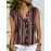Camiseta Feminina Sem Mangas com Botões - Blusa Casual de Listras Verticais e Bloco de Cores, Gola Aberta Streetwear, Tecido Leve Lavável em Máquina para Verão, Roupas Fáceis de Cuidar, Looks Modernos