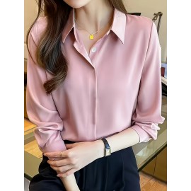 Camisa de manga comprida com botões para mulheres - Branca, Roupa de trabalho profissional com fecho de botão único, Perfeita para entrevistas e vestuário de negócios, Vestuário de escritório|Botão chic|Ajuste elegante