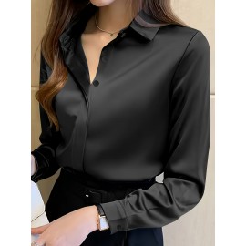 Camisa de manga comprida com botões para mulheres - Branca, Roupa de trabalho profissional com fecho de botão único, Perfeita para entrevistas e vestuário de negócios, Vestuário de escritório|Botão chic|Ajuste elegante