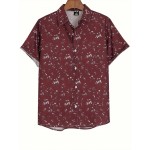 Blusa Casual Feminina de Manga Curta - Estampa Floral Vermelha e Branca, Poliéster Leve, Caimento Relaxado para Férias na Praia & Looks Casuais | Roupas de Primavera/Verão, Moda Verão, Estilo Ombro a Descoberto, Tecido Não Transparente