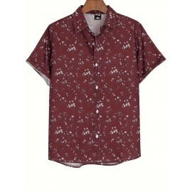Blusa Casual Feminina de Manga Curta - Estampa Floral Vermelha e Branca, Poliéster Leve, Caimento Relaxado para Férias na Praia & Looks Casuais | Roupas de Primavera/Verão, Moda Verão, Estilo Ombro a Descoberto, Tecido Não Transparente
