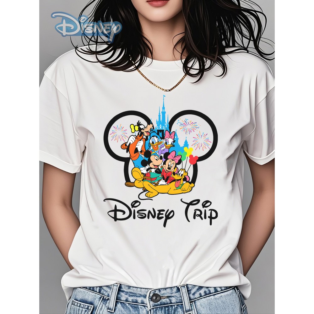 Camiseta Feminina de Algodão Puro com Estampa, Gola Redonda e Manga Curta - Mickey e Seus Amigos da Disney, Ideal para Treinos e Festas, Torna a Vida Mais Doce