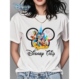 Camiseta Feminina de Algodão Puro com Estampa, Gola Redonda e Manga Curta - Mickey e Seus Amigos da Disney, Ideal para Treinos e Festas, Torna a Vida Mais Doce