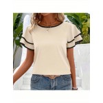 Nova Camisa De Gola Redonda Com Folha De Lótus, De Manga Curta, De Dupla Camada, Europeia E Americana, Para Primavera E Verão.