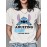 T-shirt de mulher Disney Stitch - Top casual de manga curta com decote redondo, t-shirt gráfica vibrante azul e branca para o verão, festas, e leve e confortável, perfeito para fãs de desenhos animados, camisa Disney